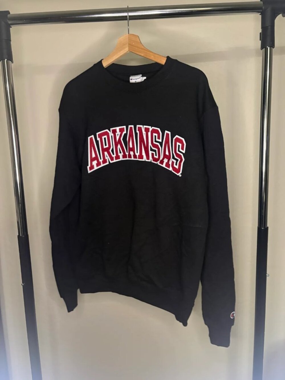 Champion Arkansas Razorbacks Black Crewneck Sweatshirt Stitched Twill Spellout M